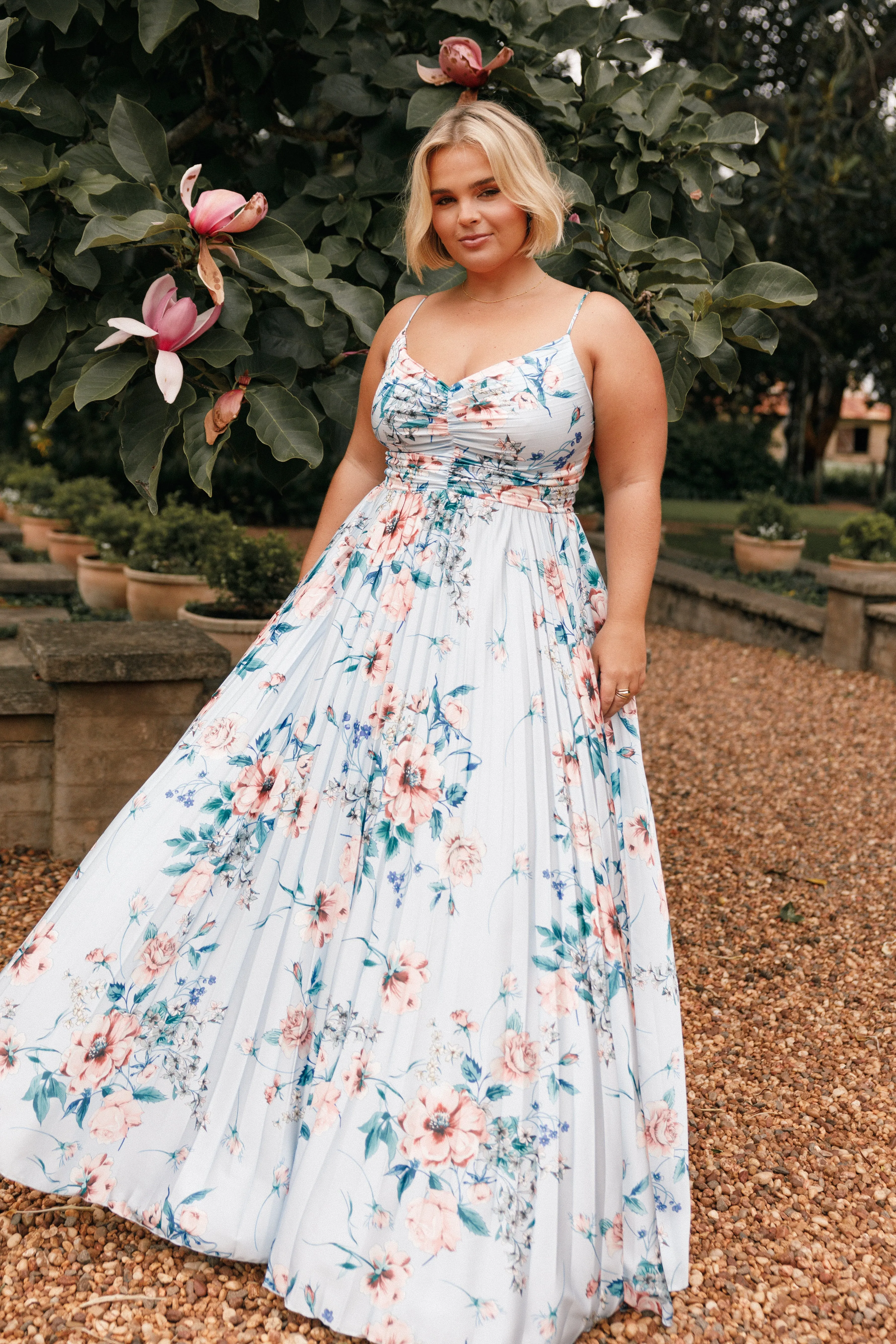 Naira Pleated Maxi Dress - Blue Floral sold by Petal & Pup