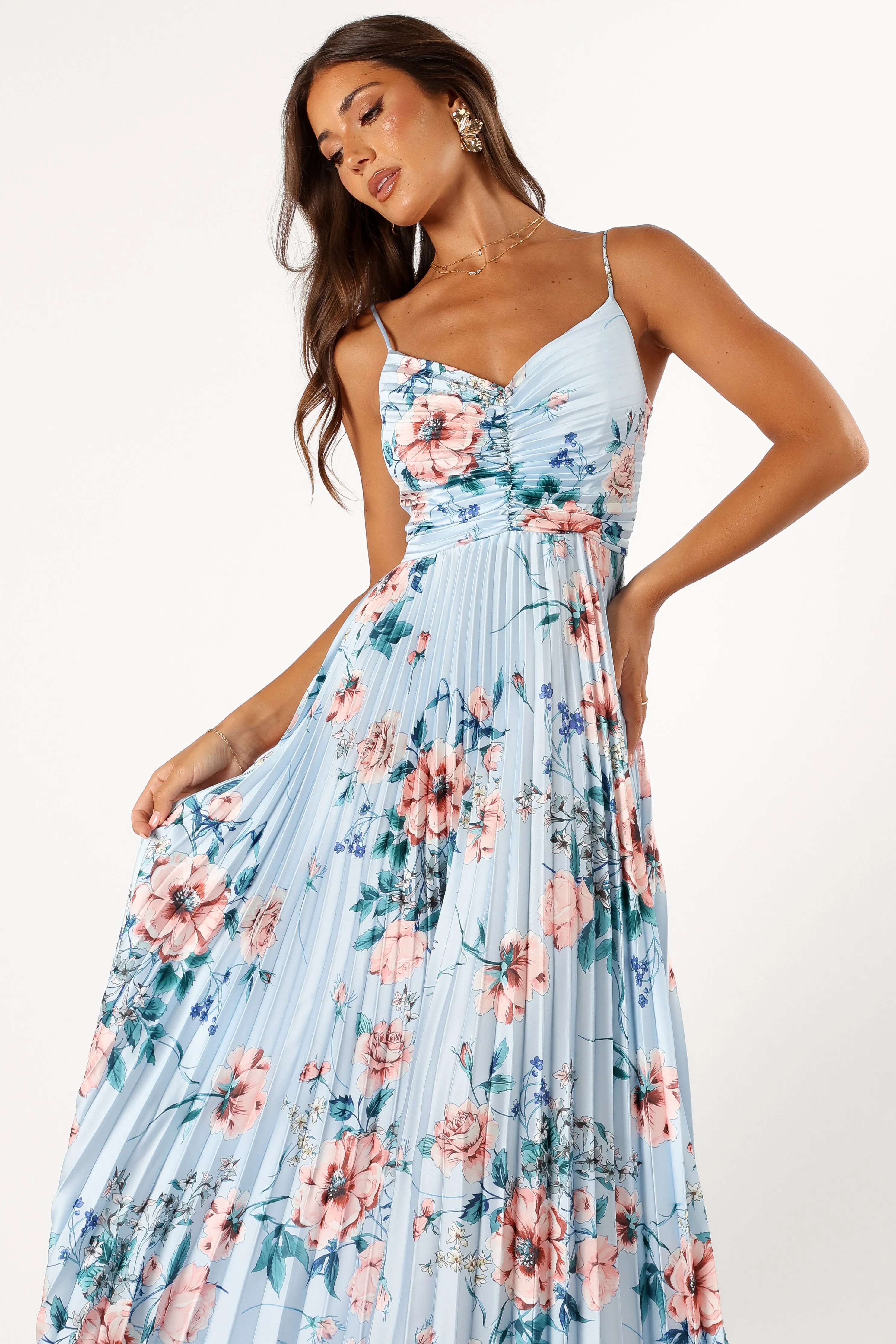 Naira Pleated Maxi Dress - Blue Floral sold by Petal & Pup product image thumbnail 4