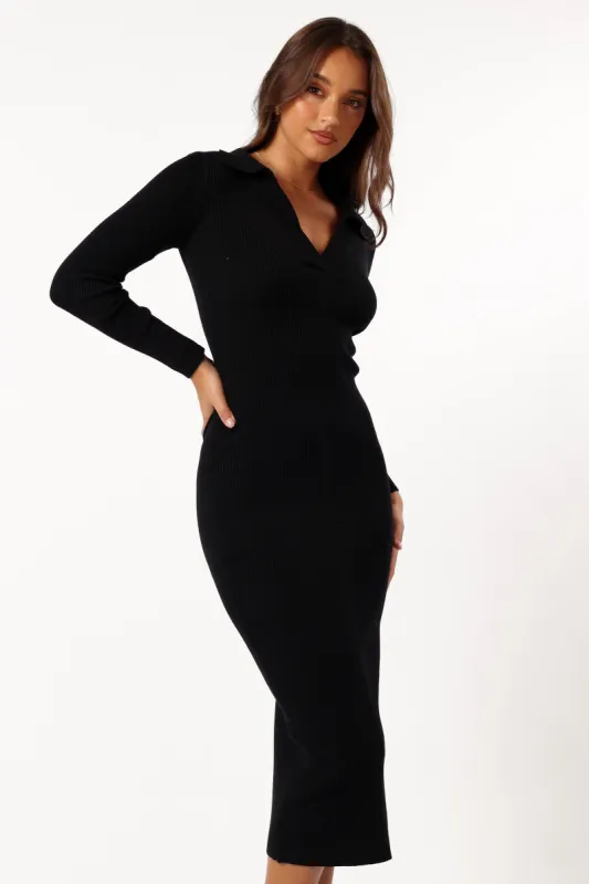 Collins Long Sleeve Midi Dress - Black sold by Petal & Pup