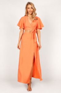 Alaia Wrap Skirt Two Piece Set - Orange Sorbet sold by Petal & Pup