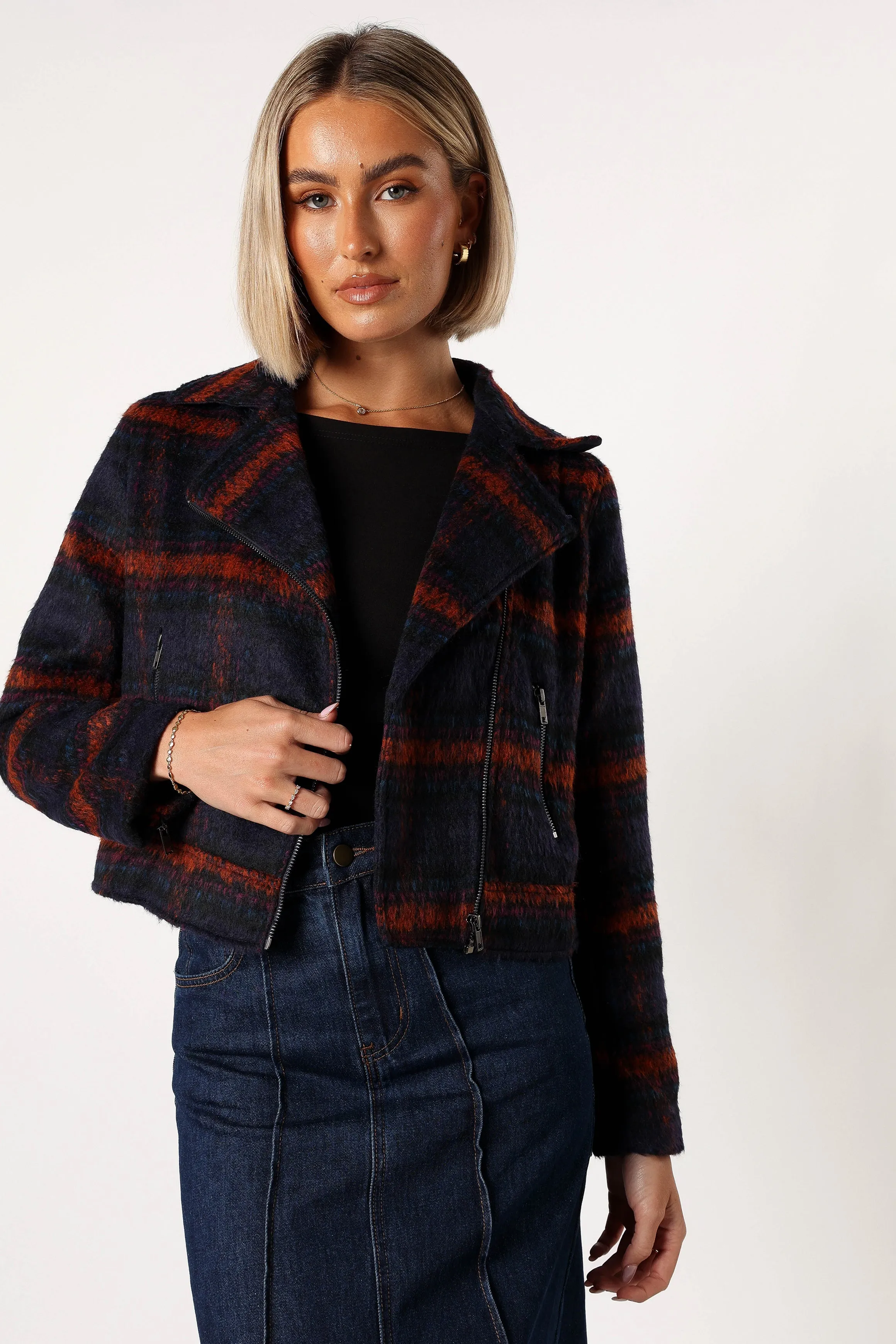 Logan Plaid Jacket - Navy/Teal sold by Petal & Pup