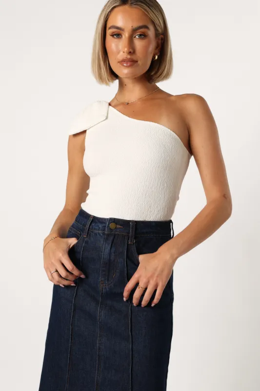 Jordana One Shoulder Bodysuit - White sold by Petal & Pup