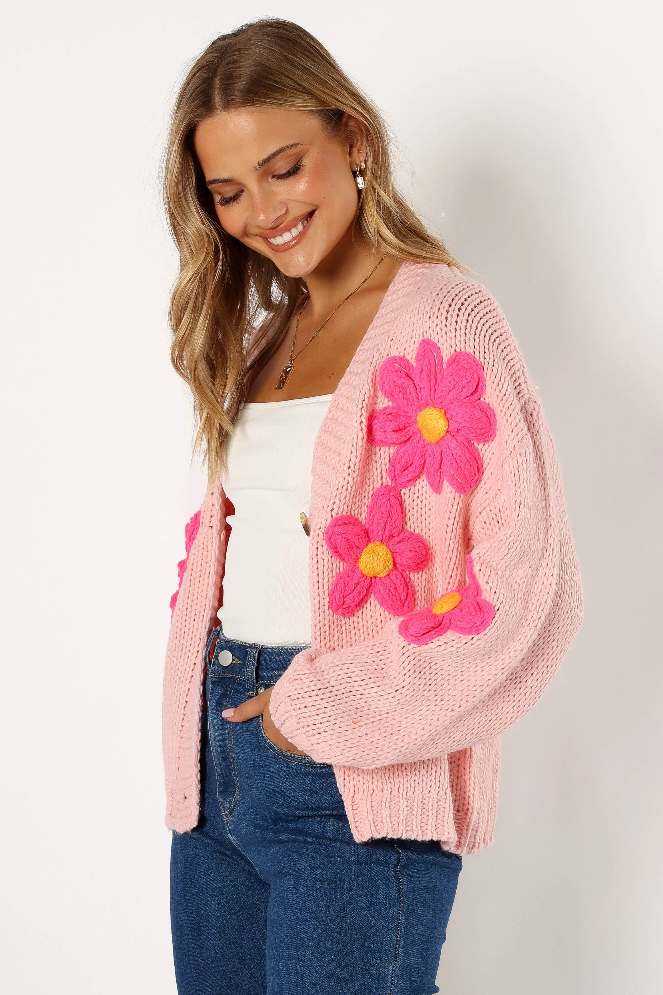 Clementine Flower Embroidered Open Front Cardigan - Pink sold by Petal & Pup product image thumbnail 3