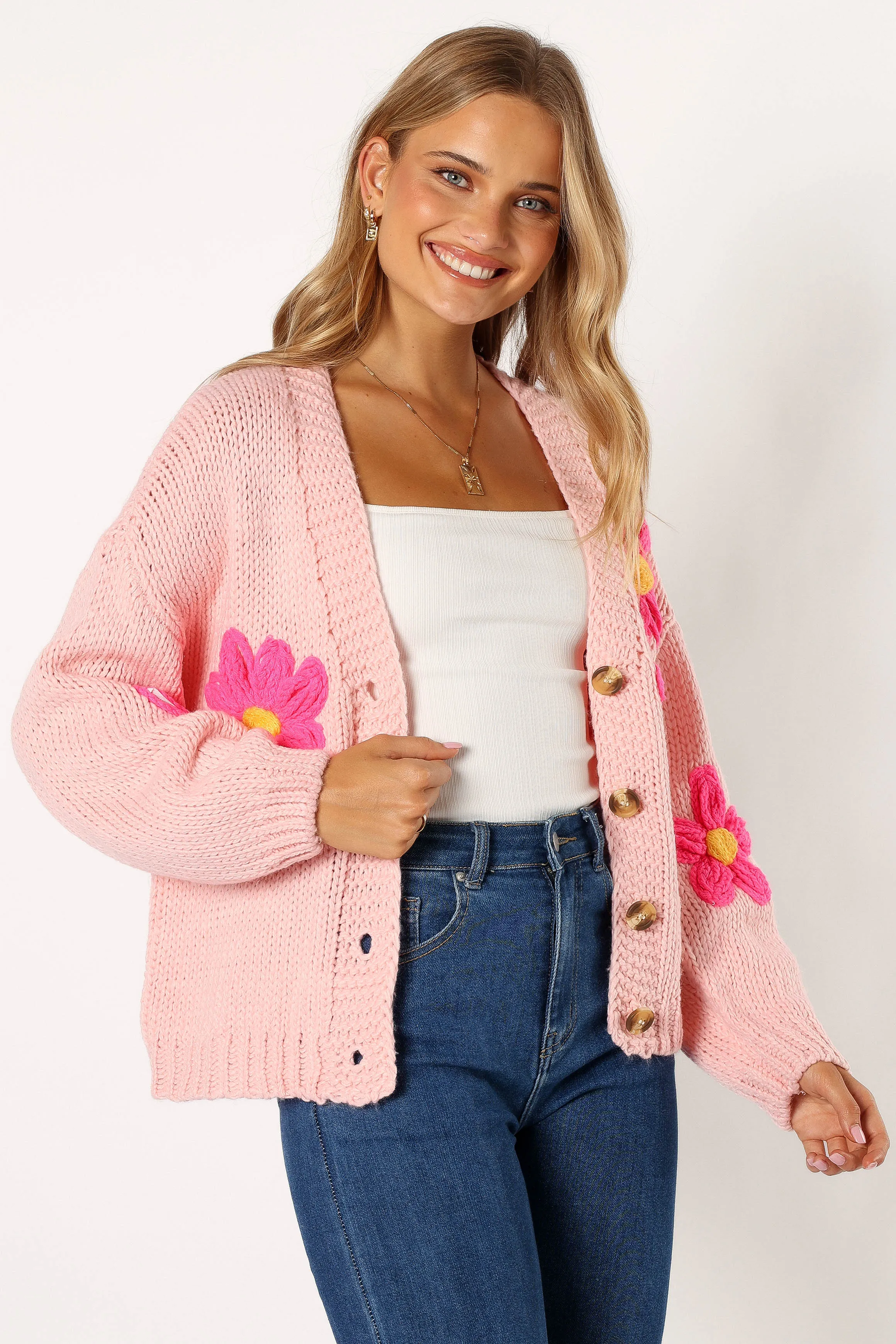 Clementine Flower Embroidered Open Front Cardigan - Pink sold by Petal & Pup product image thumbnail 5