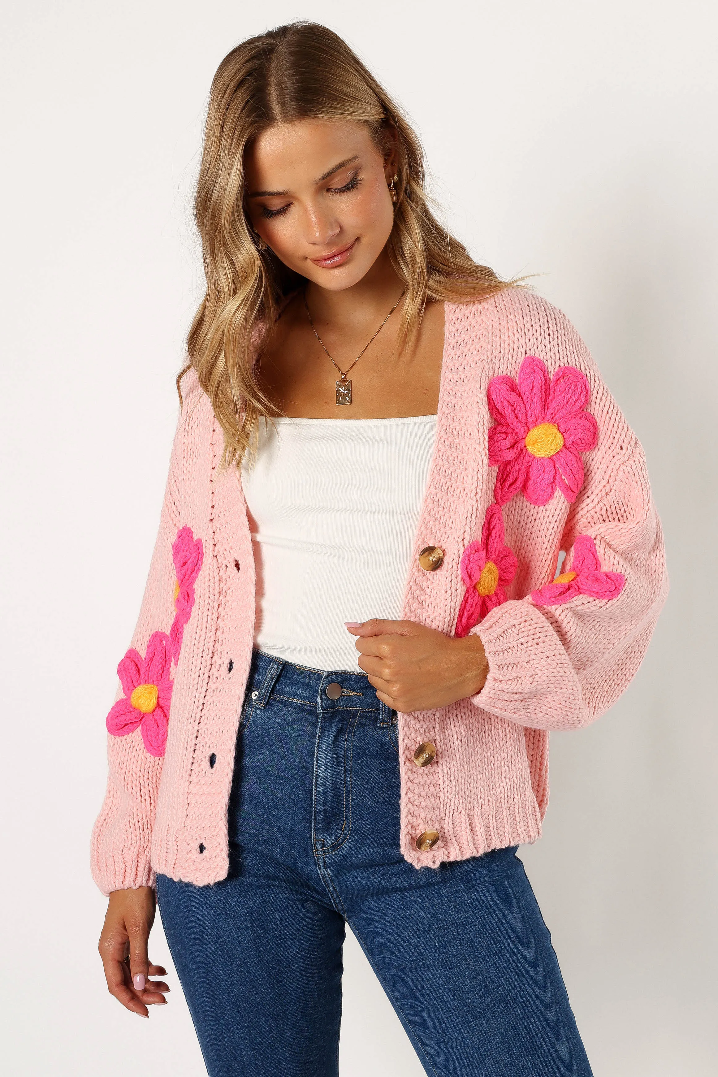 Clementine Flower Embroidered Open Front Cardigan - Pink sold by Petal & Pup product image thumbnail 2