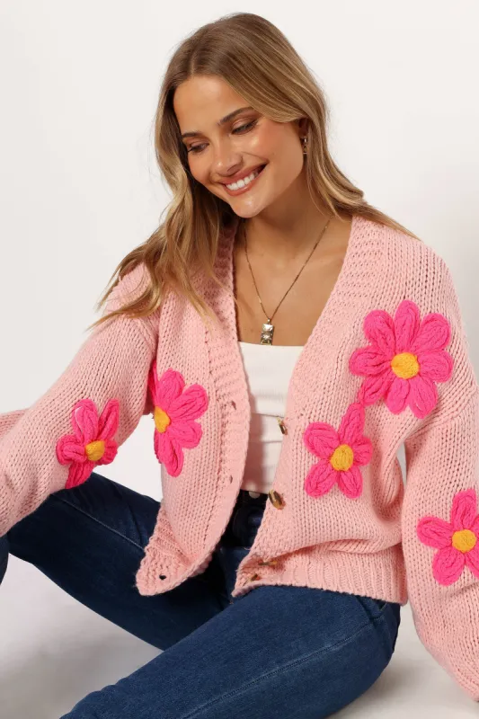 Clementine Flower Embroidered Open Front Cardigan - Pink sold by Petal & Pup