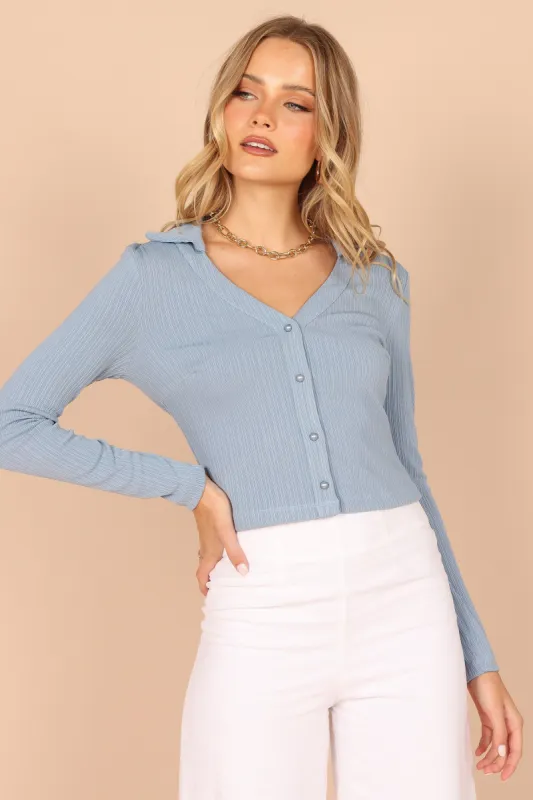 Christina Long Sleeve Ribbed Top - Blue sold by Petal & Pup