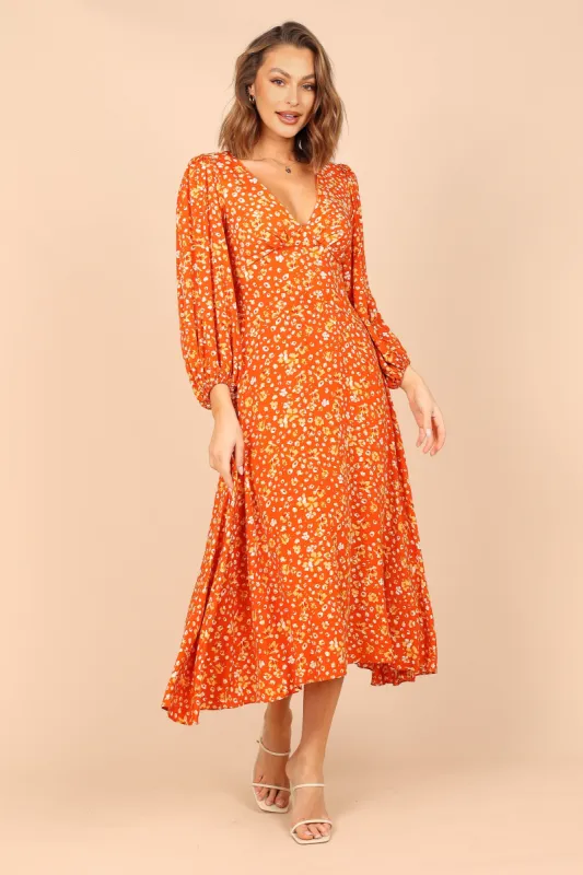 Aron Long Sleeve Maxi Dress - Orange Floral sold by Petal & Pup