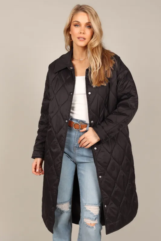 Amanda Quilted Long Coat - Black sold by Petal & Pup