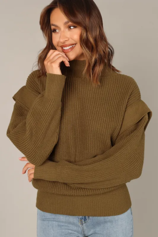 Cynthia Mock Neck Knit Sweater - Olive sold by Petal & Pup