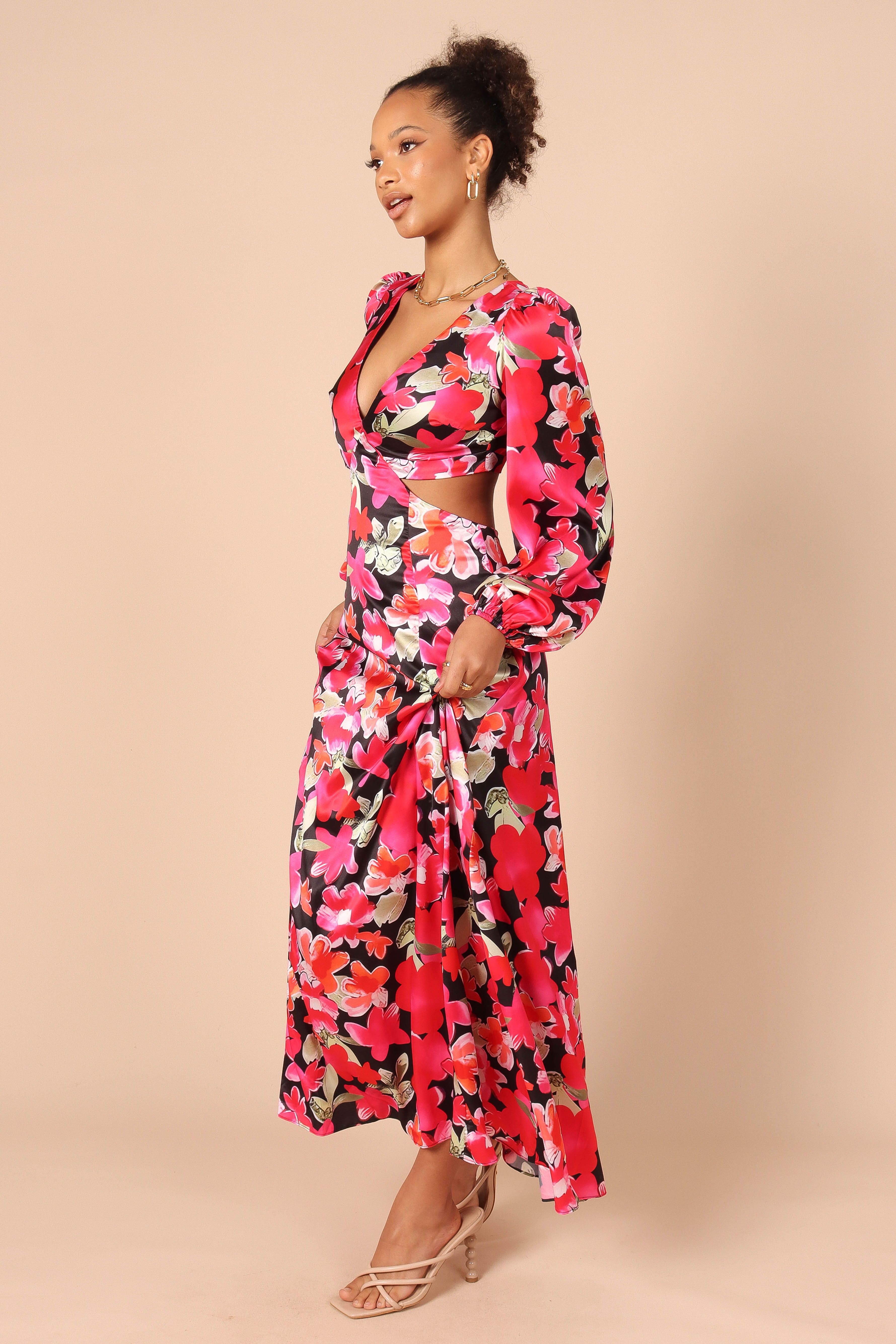 Teena Puff Sleeve Cutout Midi Dress - Black sold by Petal & Pup product image thumbnail 5