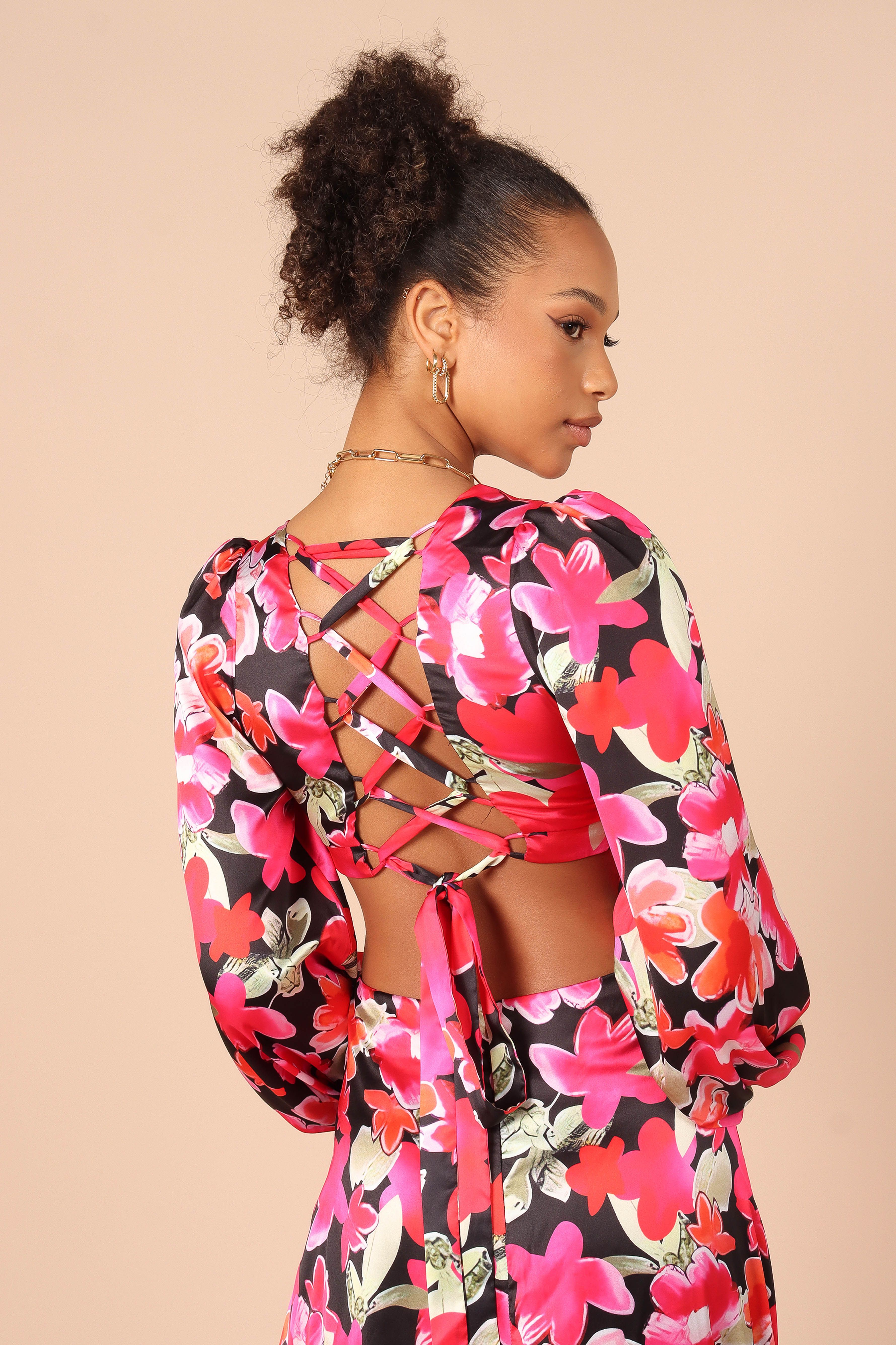 Teena Puff Sleeve Cutout Midi Dress - Black sold by Petal & Pup product image thumbnail 3