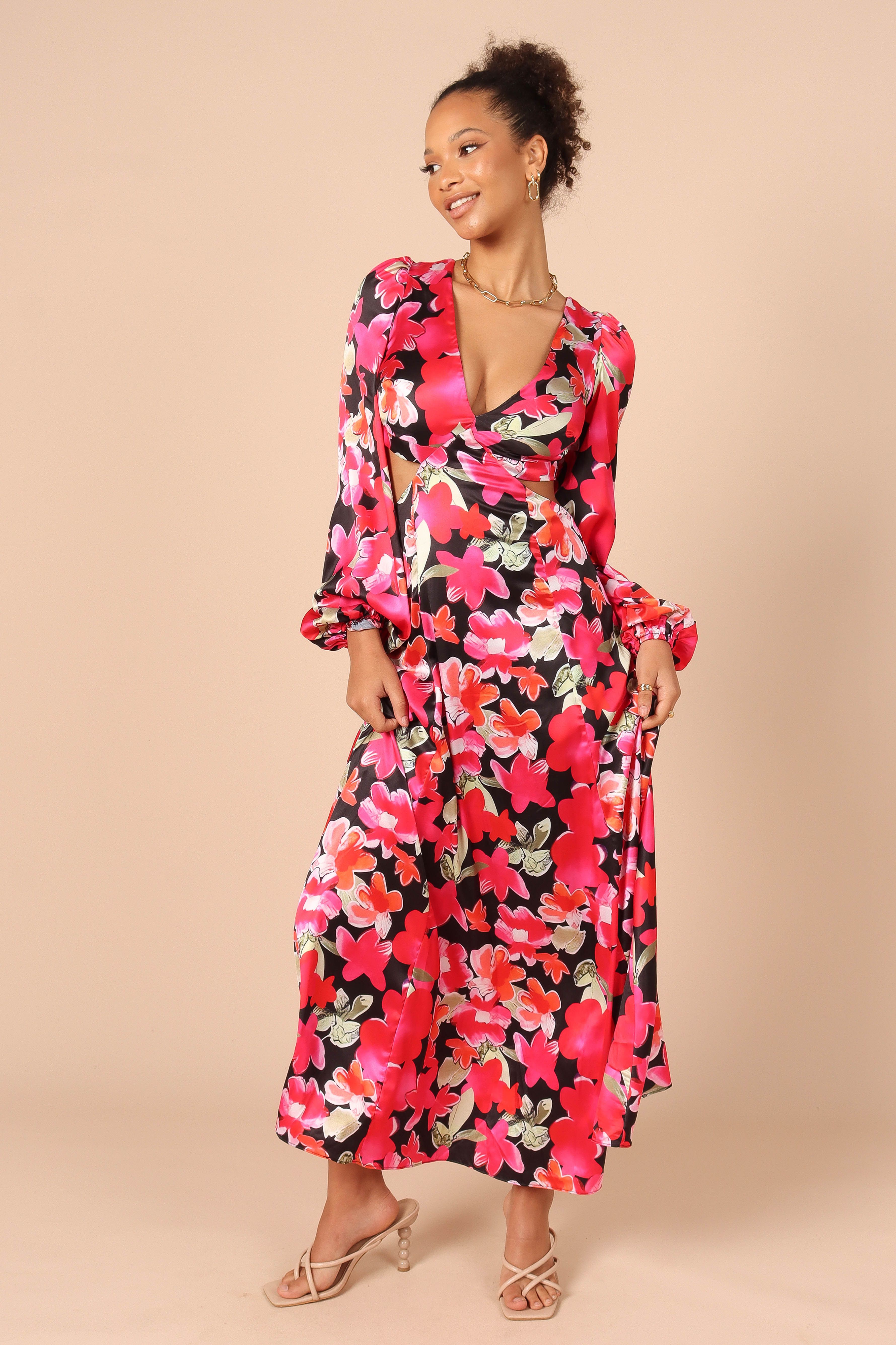 Teena Puff Sleeve Cutout Midi Dress - Black sold by Petal & Pup product image thumbnail 7