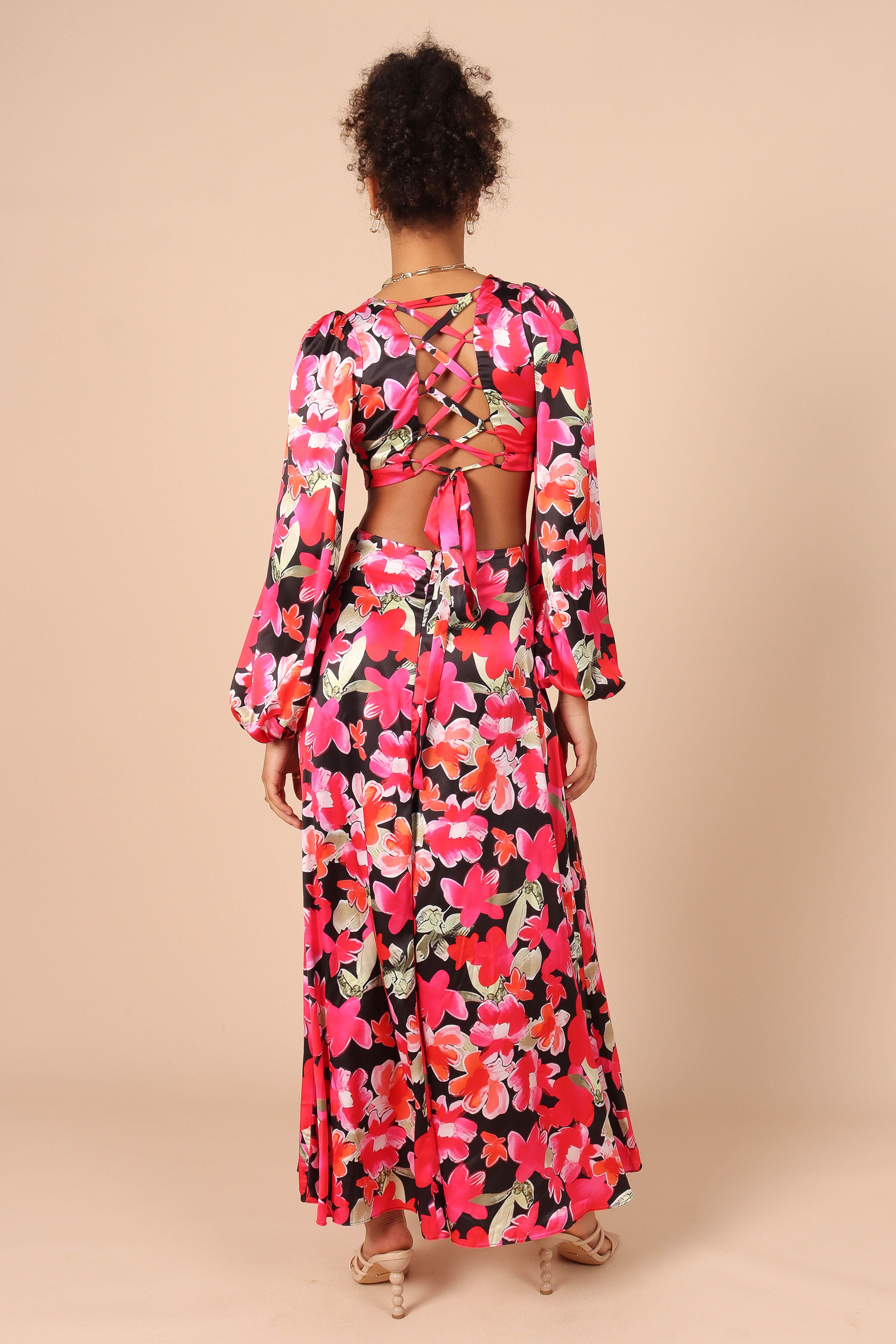 Teena Puff Sleeve Cutout Midi Dress - Black sold by Petal & Pup product image thumbnail 6