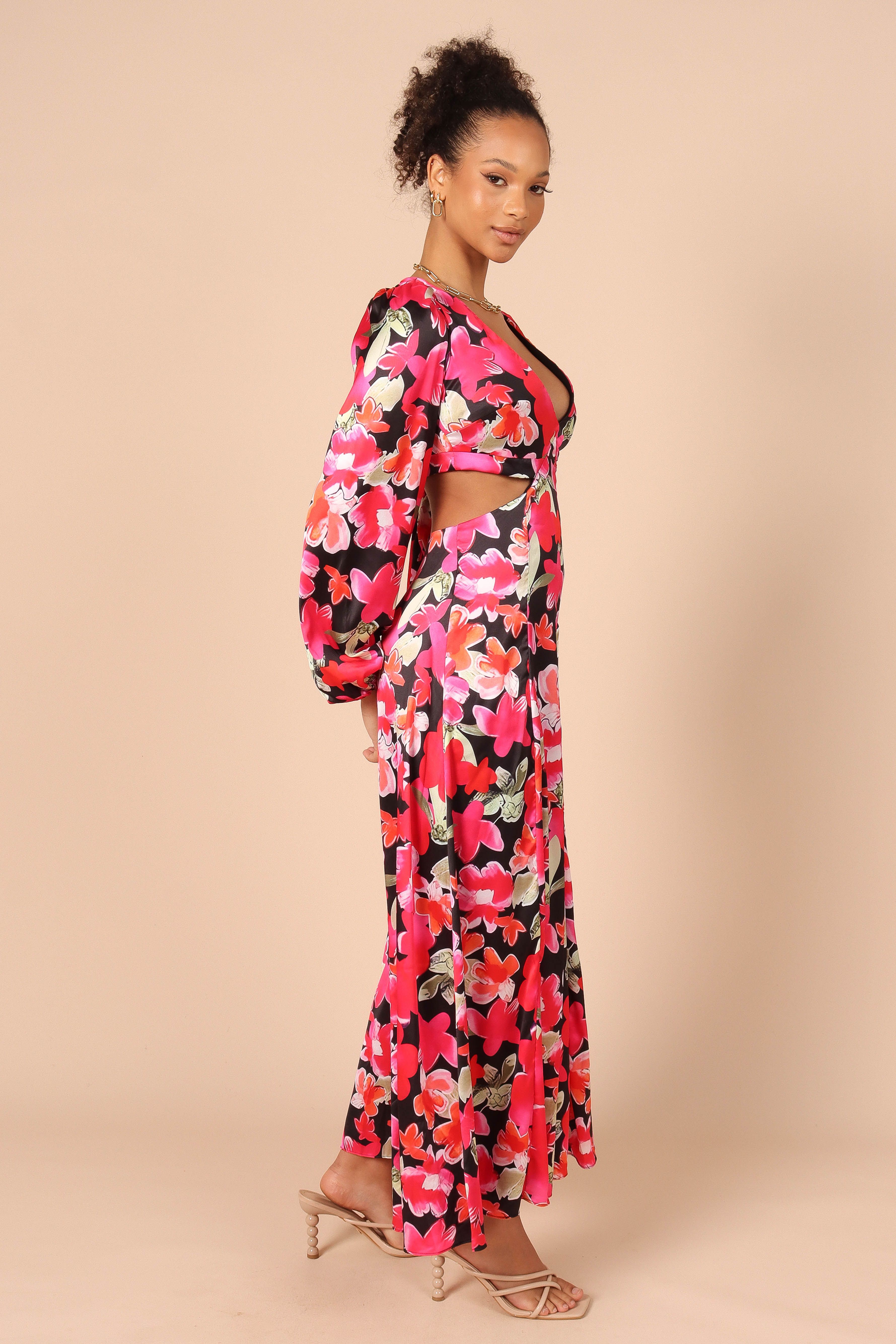 Teena Puff Sleeve Cutout Midi Dress - Black sold by Petal & Pup product image thumbnail 4