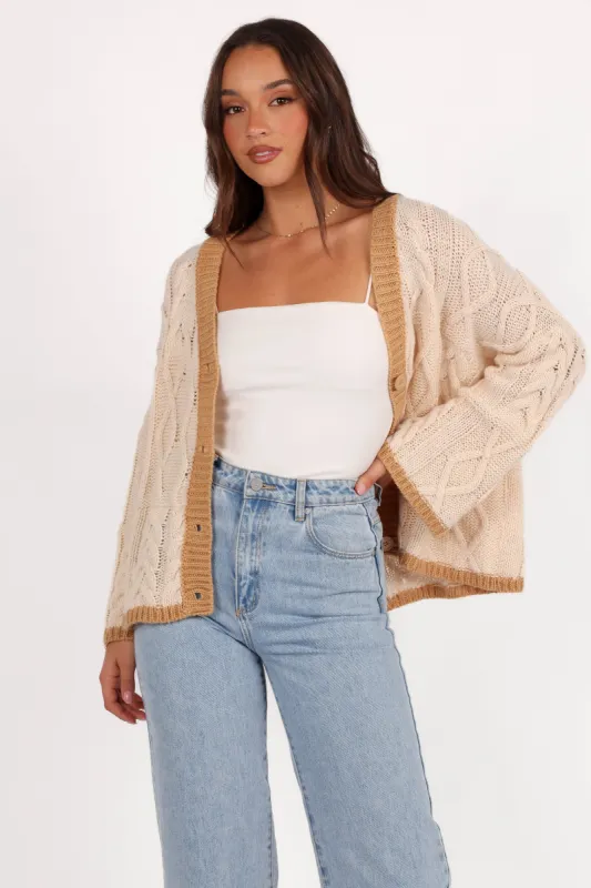 Zina Contrast Cardigan - Tan sold by Petal & Pup