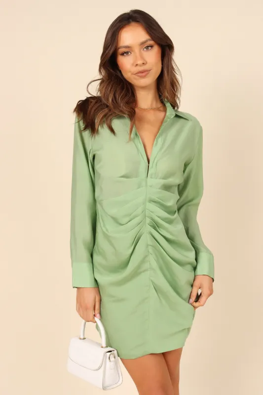 Veya Ruched Mini Dress - Green sold by Petal & Pup
