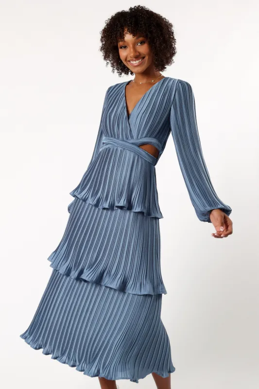 Pippa Long Sleeve Midi Dress - Blue sold by Petal & Pup