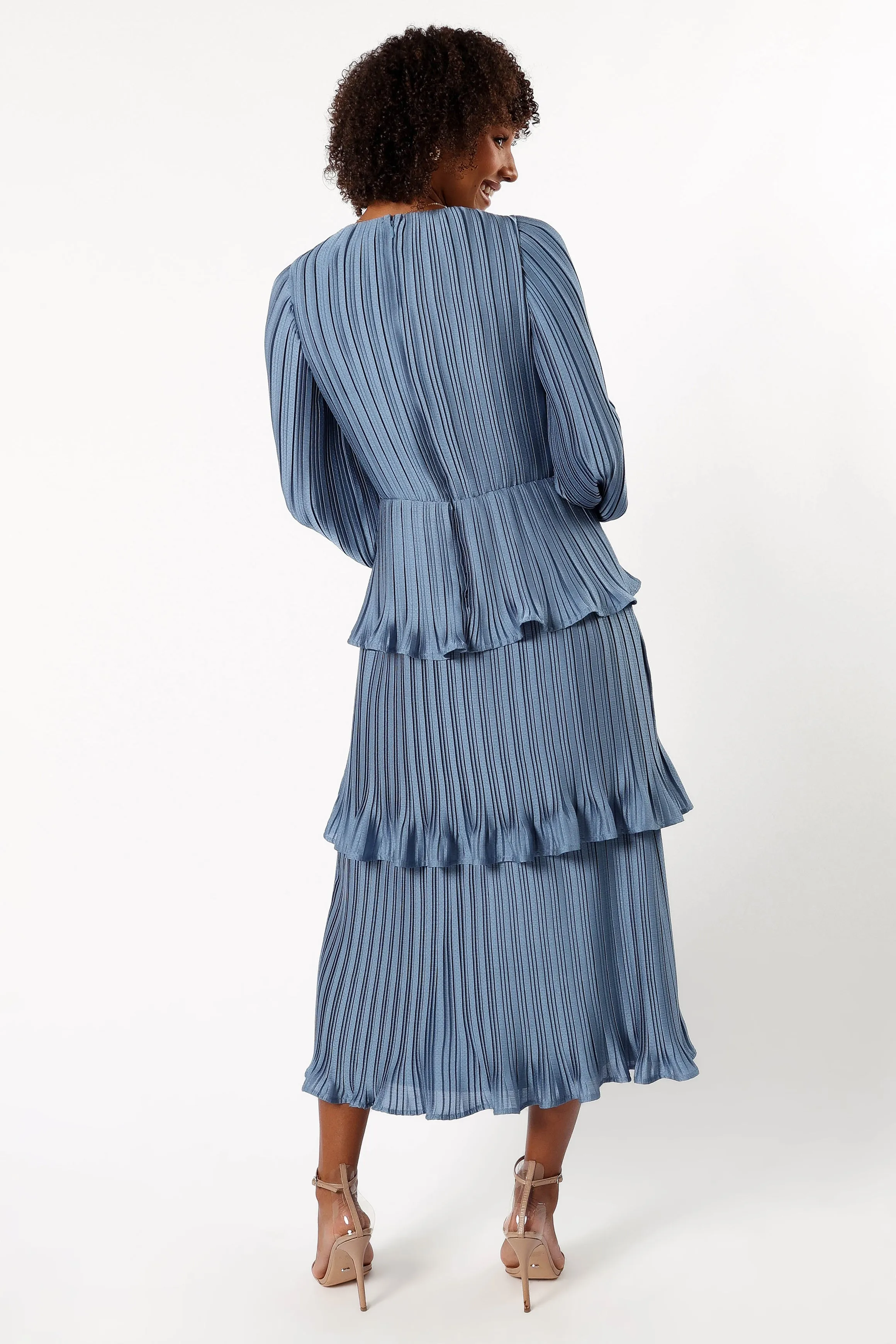 Pippa Long Sleeve Midi Dress - Blue sold by Petal & Pup product image thumbnail 4