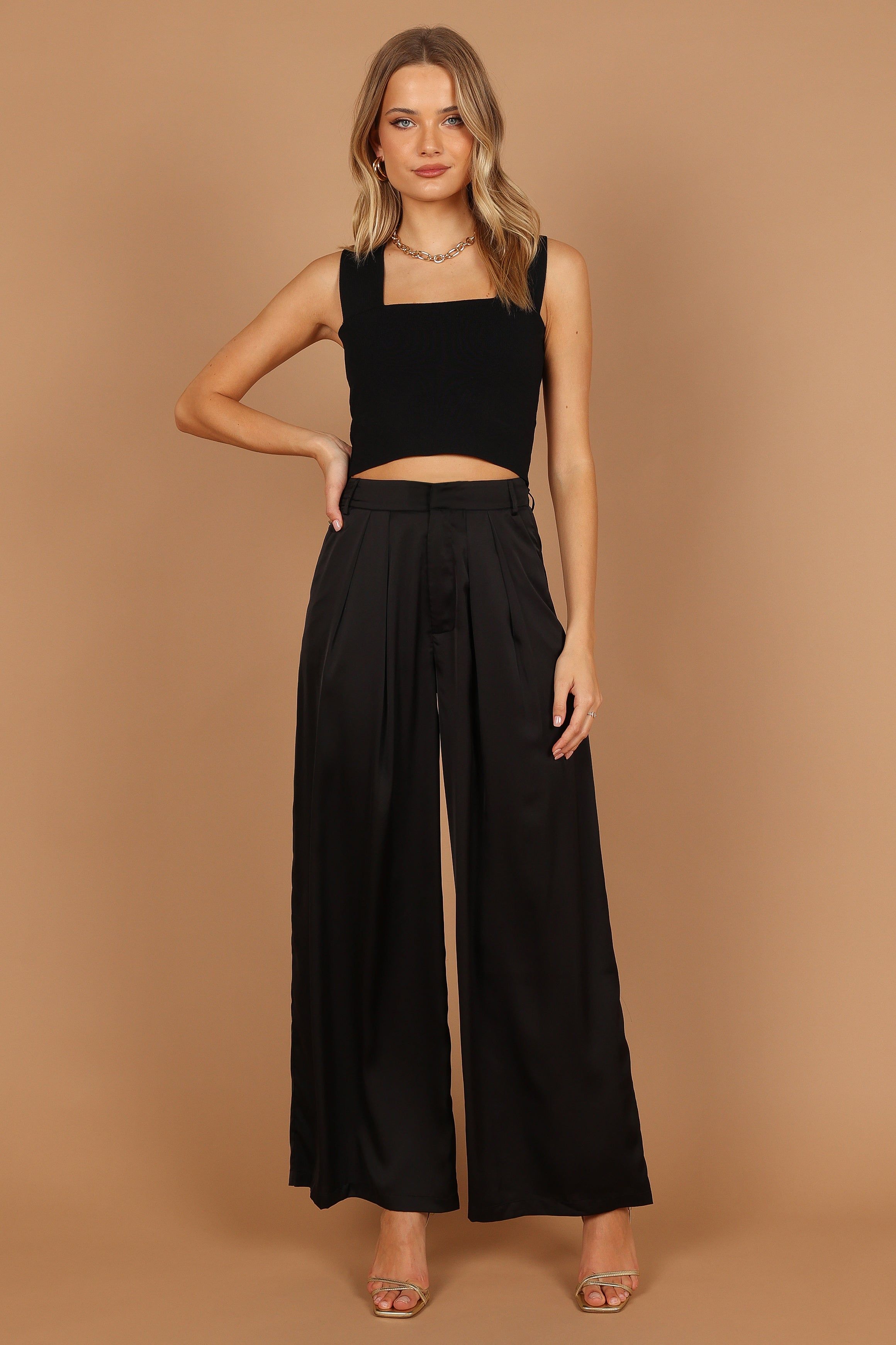 Wellington Wide Leg Satin Pant - Black sold by Petal & Pup