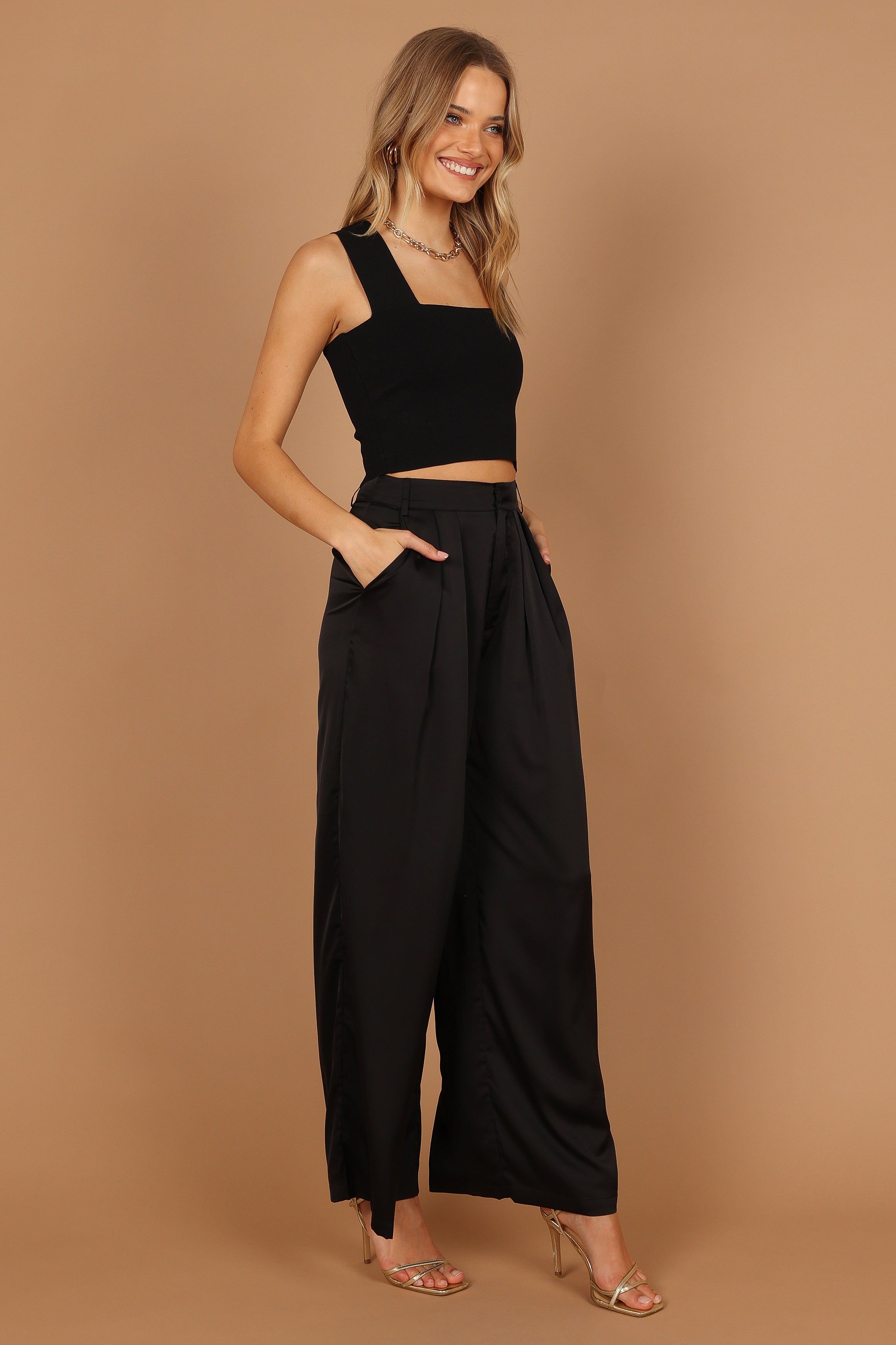 Wellington Wide Leg Satin Pant - Black sold by Petal & Pup product image thumbnail 5