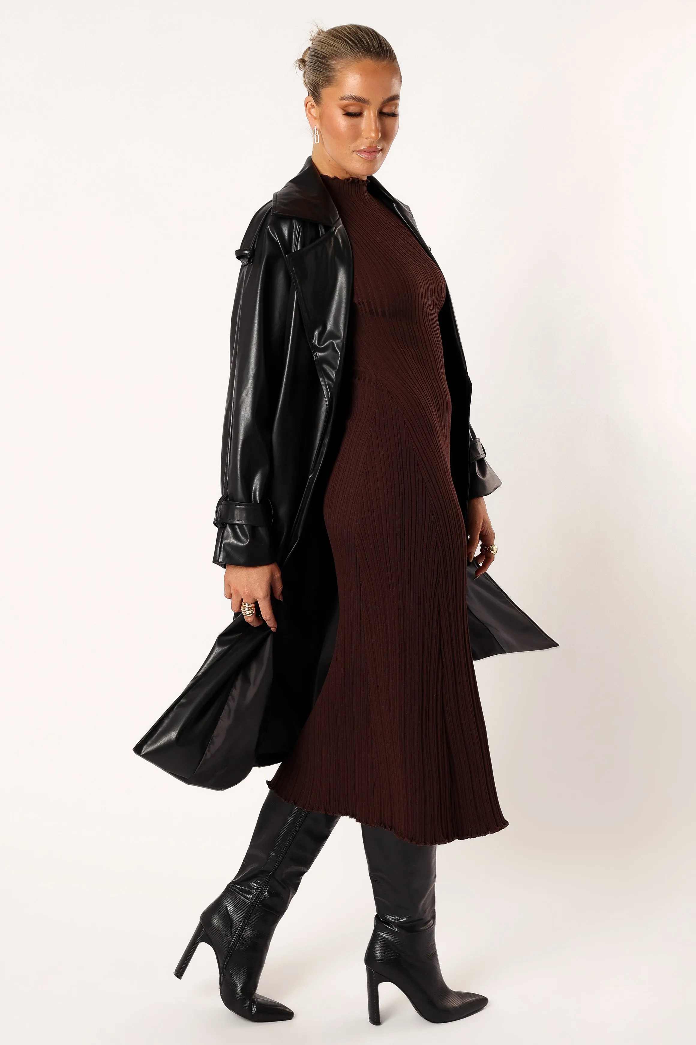 Antonella Faux Leather Trench Coat - Black sold by Petal & Pup product image thumbnail 3