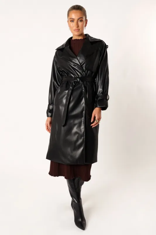 Antonella Faux Leather Trench Coat - Black sold by Petal & Pup