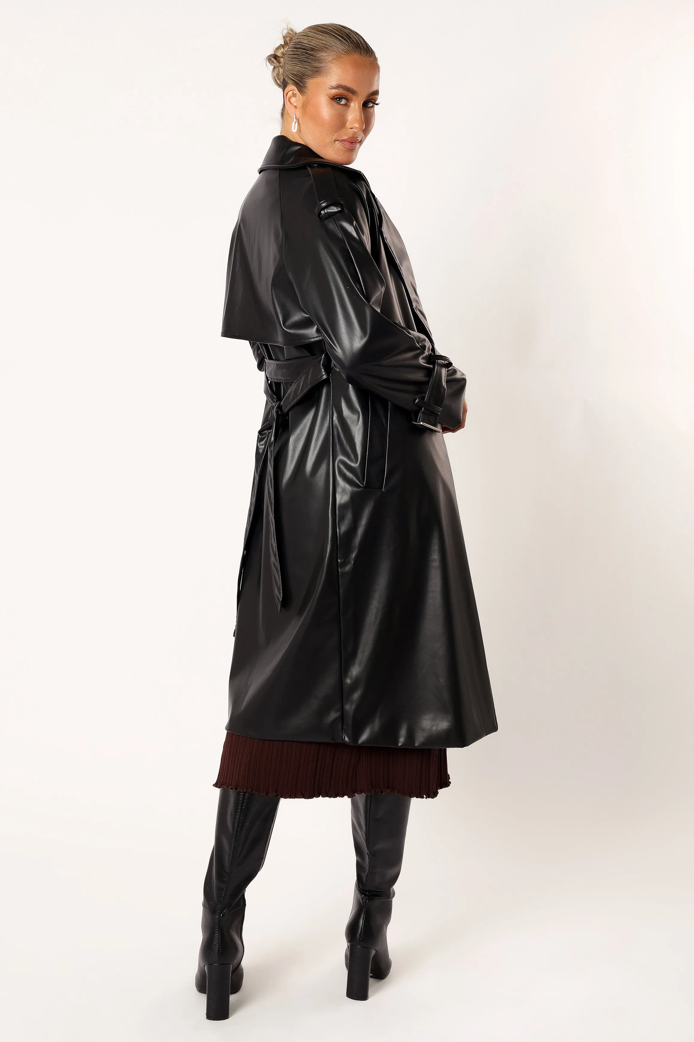 Antonella Faux Leather Trench Coat - Black sold by Petal & Pup product image thumbnail 4
