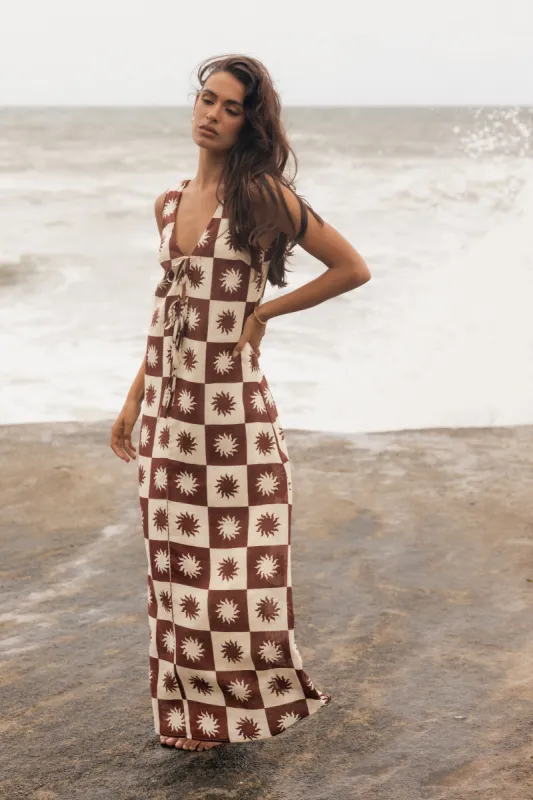 Carson Midi Dress - Brown Cream sold by Petal & Pup