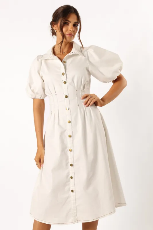Sollie Puff Sleeve Midi Dress - White sold by Petal & Pup