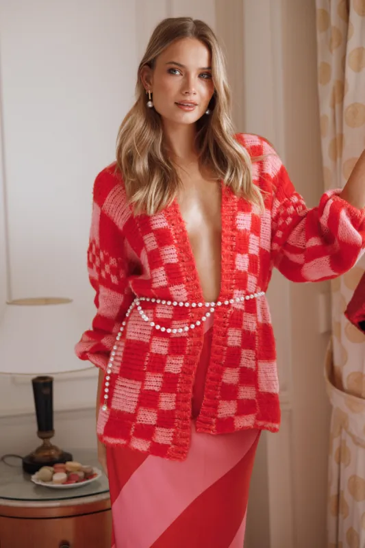 Davina Pattern Open Front Cardigan - Red/Pink sold by Petal & Pup
