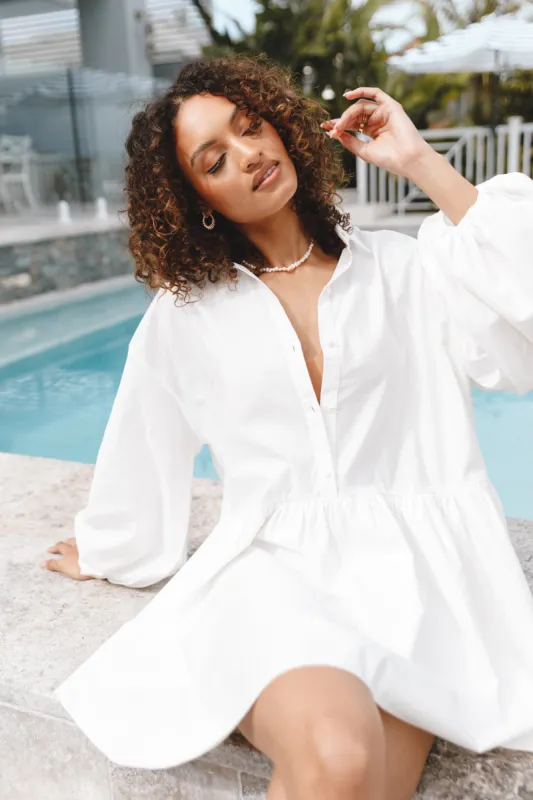 Daisy Long Sleeve Mini Dress - White sold by Petal & Pup