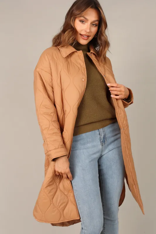 Amanda Quilted Long Coat - Camel sold by Petal & Pup