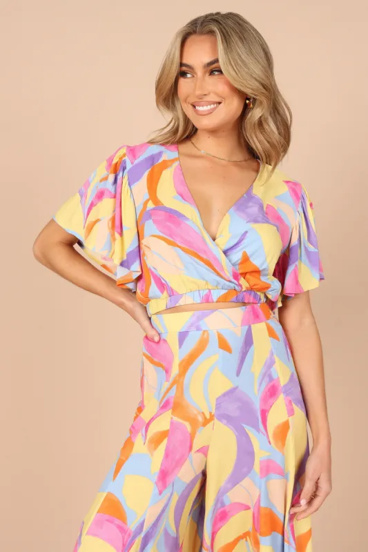 Luis V Neck Cropped Top - Blue Multi sold by Petal & Pup