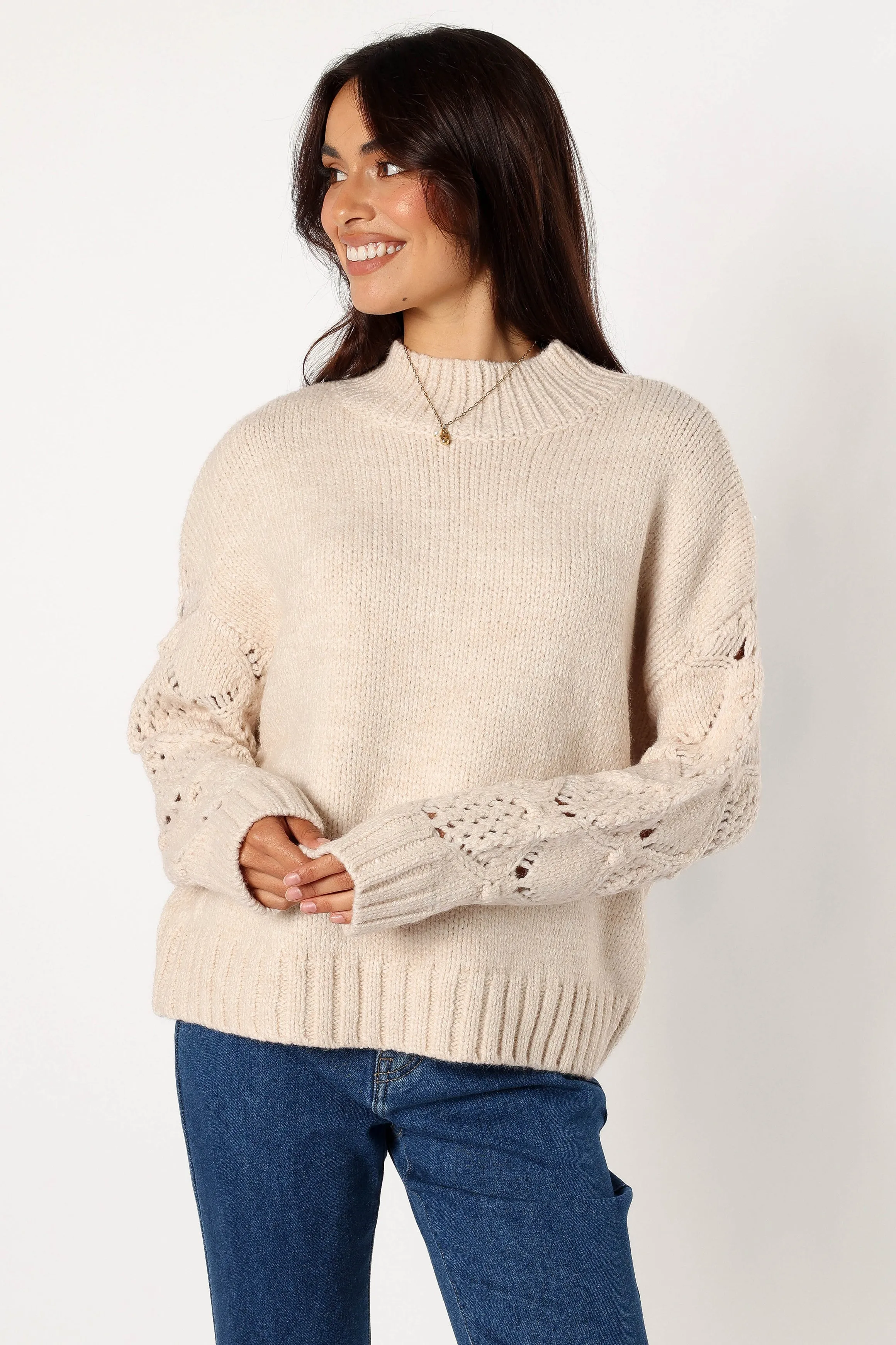 Rebekah Crochet Sleeve Knit Sweater - Cream sold by Petal & Pup product image thumbnail 2