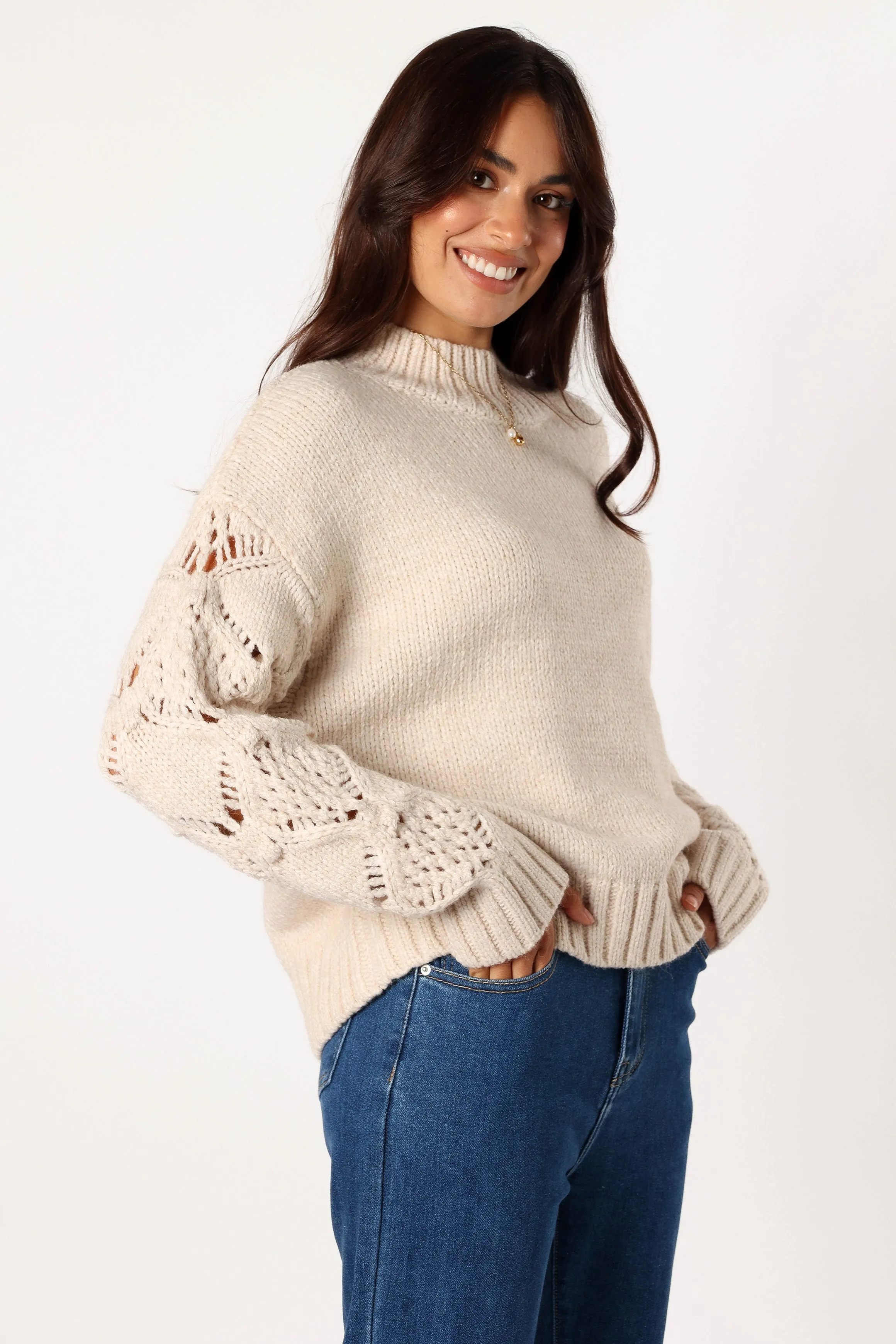 Rebekah Crochet Sleeve Knit Sweater - Cream sold by Petal & Pup product image thumbnail 4