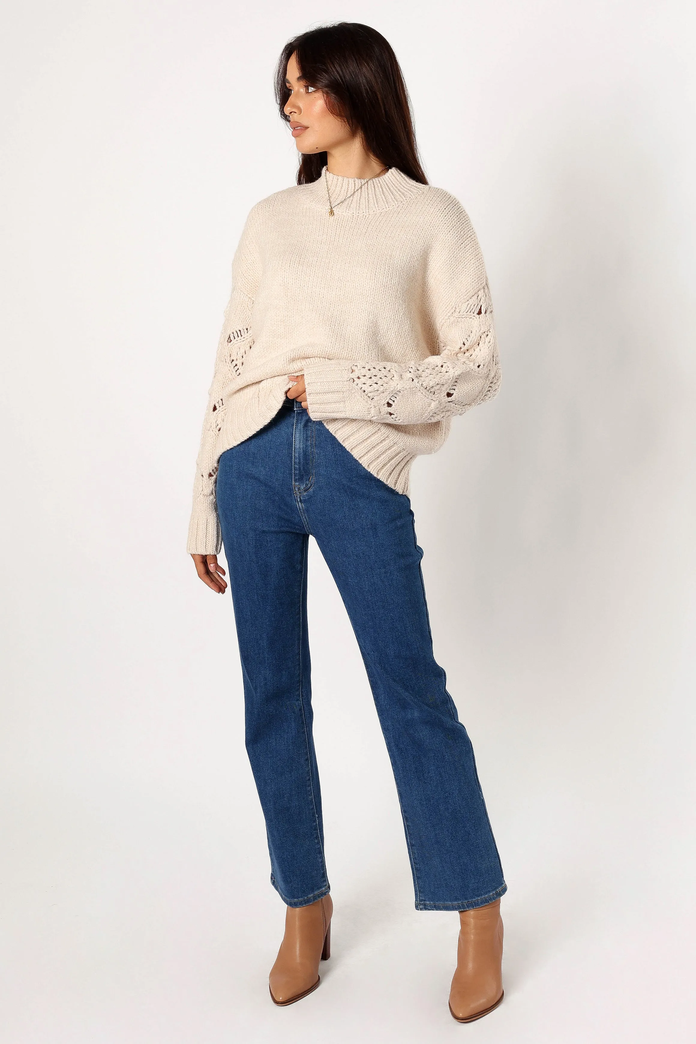Rebekah Crochet Sleeve Knit Sweater - Cream sold by Petal & Pup product image thumbnail 5