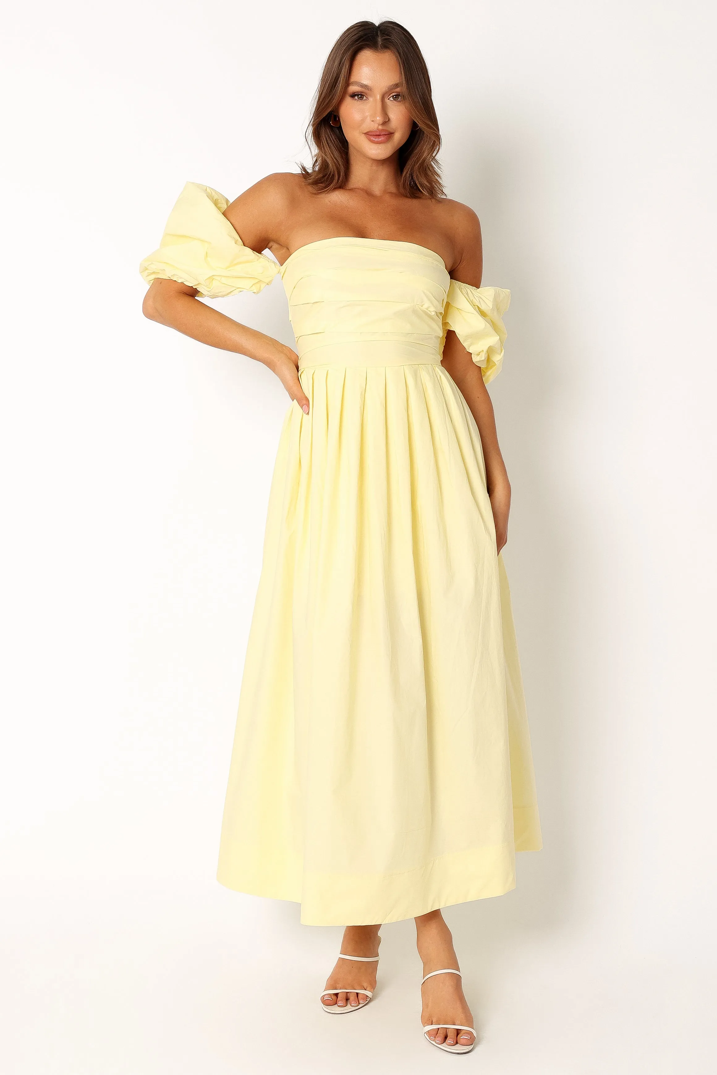 Solana Off Shoulder Midi Dress - Yellow sold by Petal & Pup product image thumbnail 2