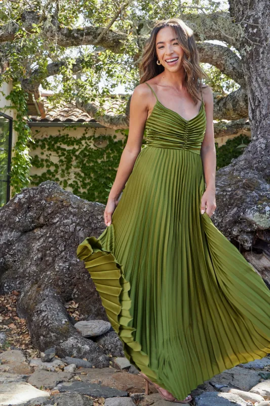 Naira Pleated Maxi Dress - Palm Green made by Petal & Pup