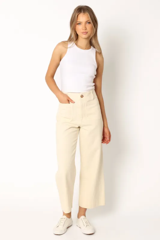 Sully Contrast Stitch Denim Jeans - Ecru sold by Petal & Pup