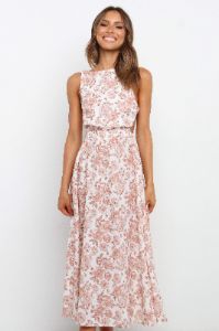 Esther Dress - Tan Floral sold by Petal & Pup