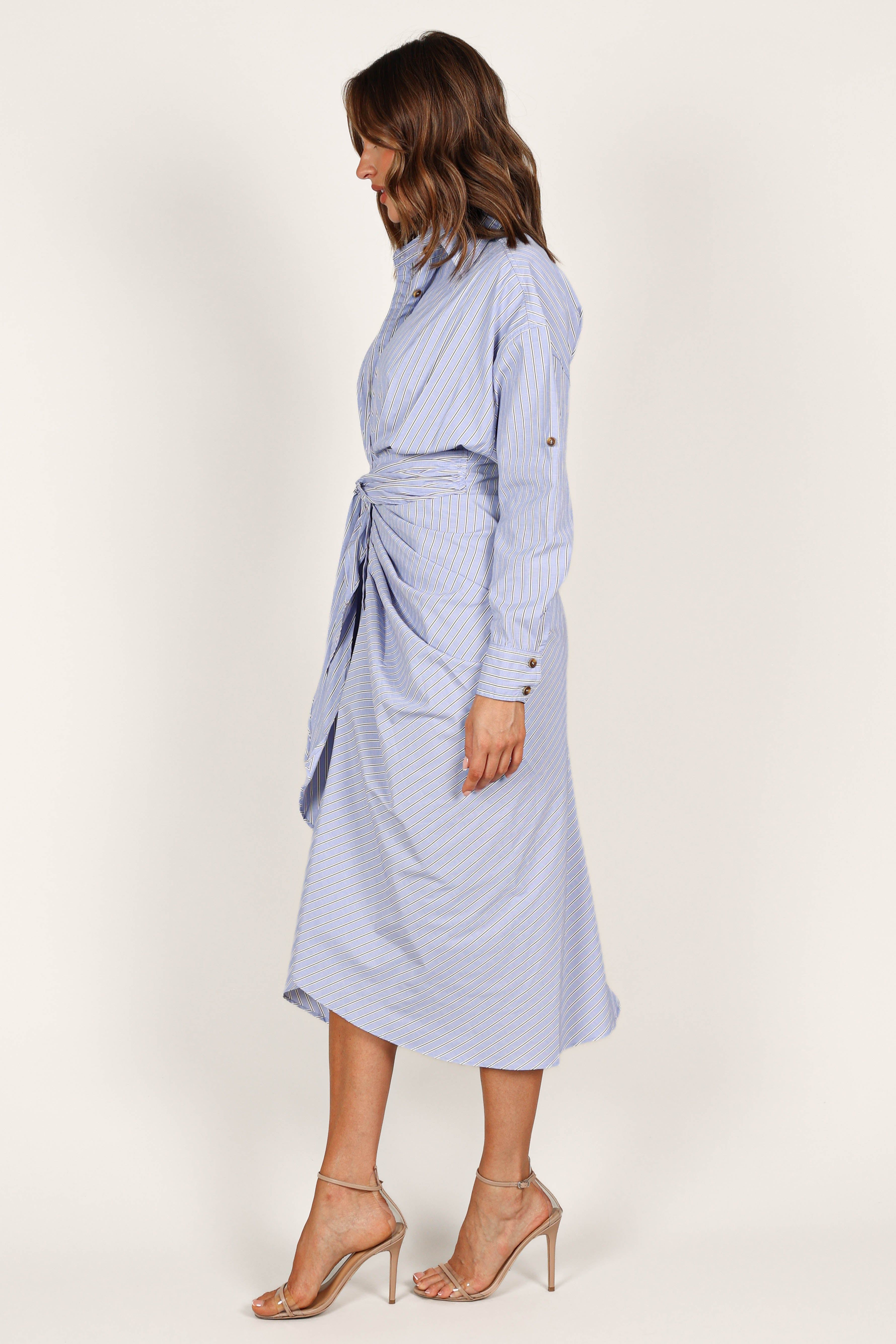 Cynthia Tie Front Midi Dress - Blue Stripe sold by Petal & Pup product image thumbnail 4