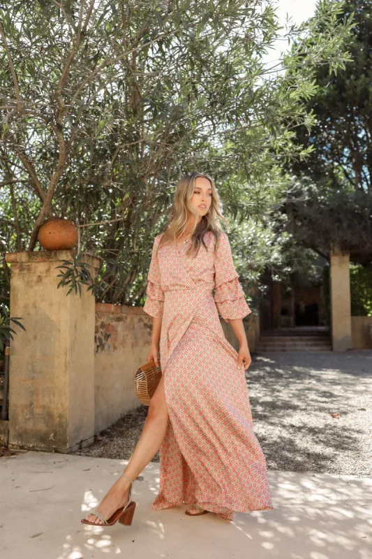 Margot Wrap Maxi Dress - Orange Print sold by Petal & Pup