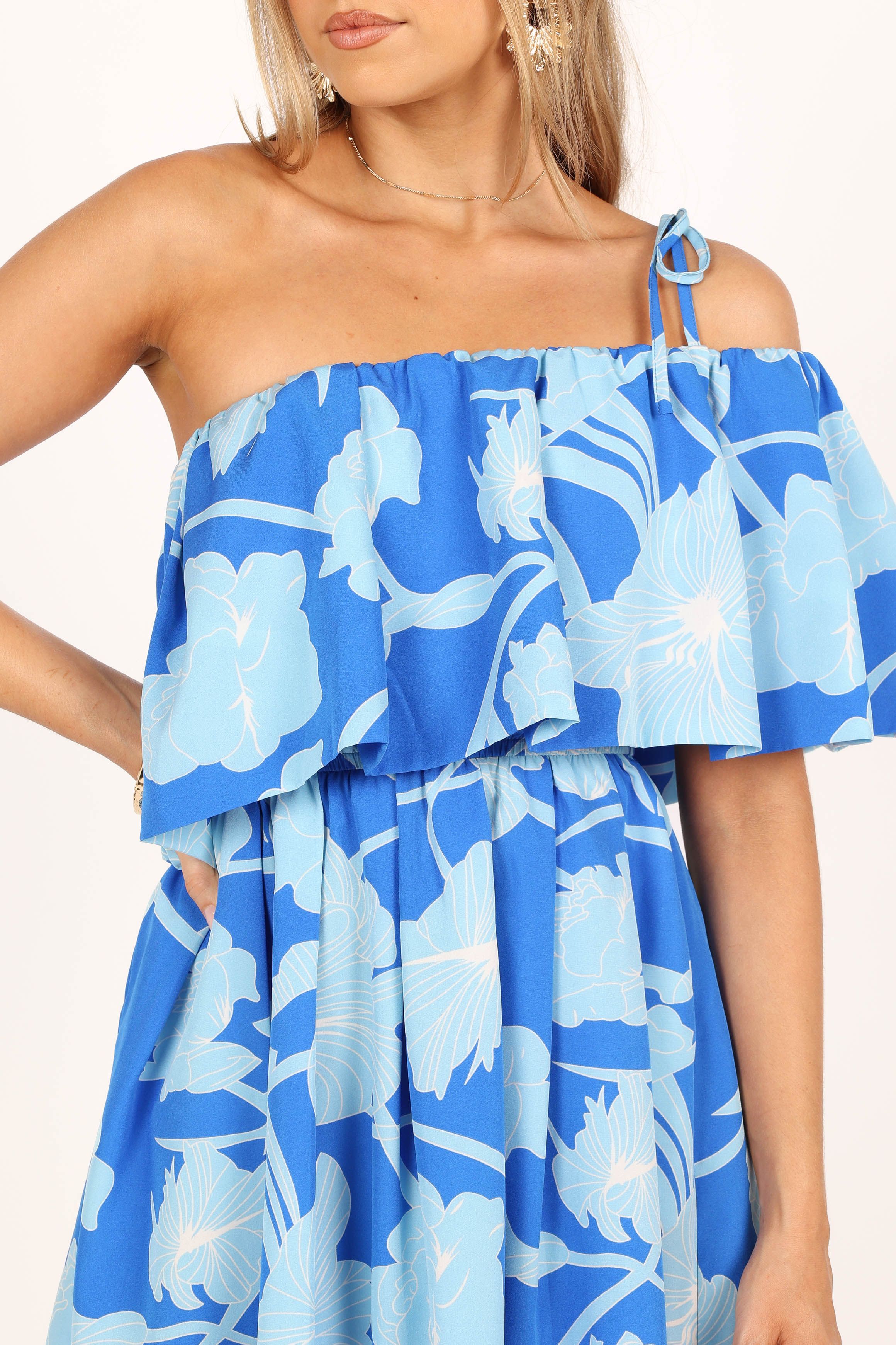 Maeva One Shoulder Mini Dress - Blue Floral sold by Petal & Pup product image thumbnail 2
