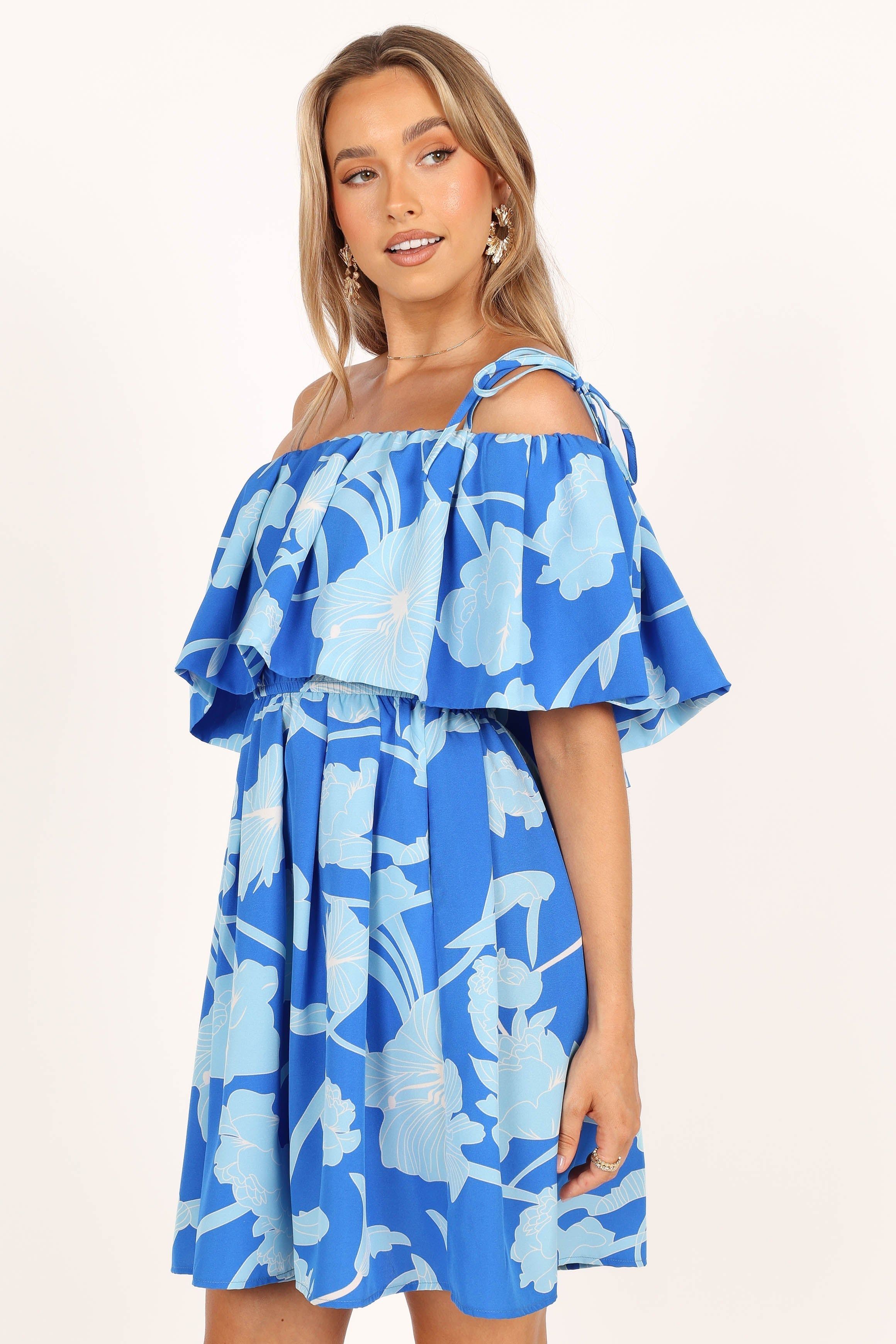 Maeva One Shoulder Mini Dress - Blue Floral sold by Petal & Pup product image thumbnail 4