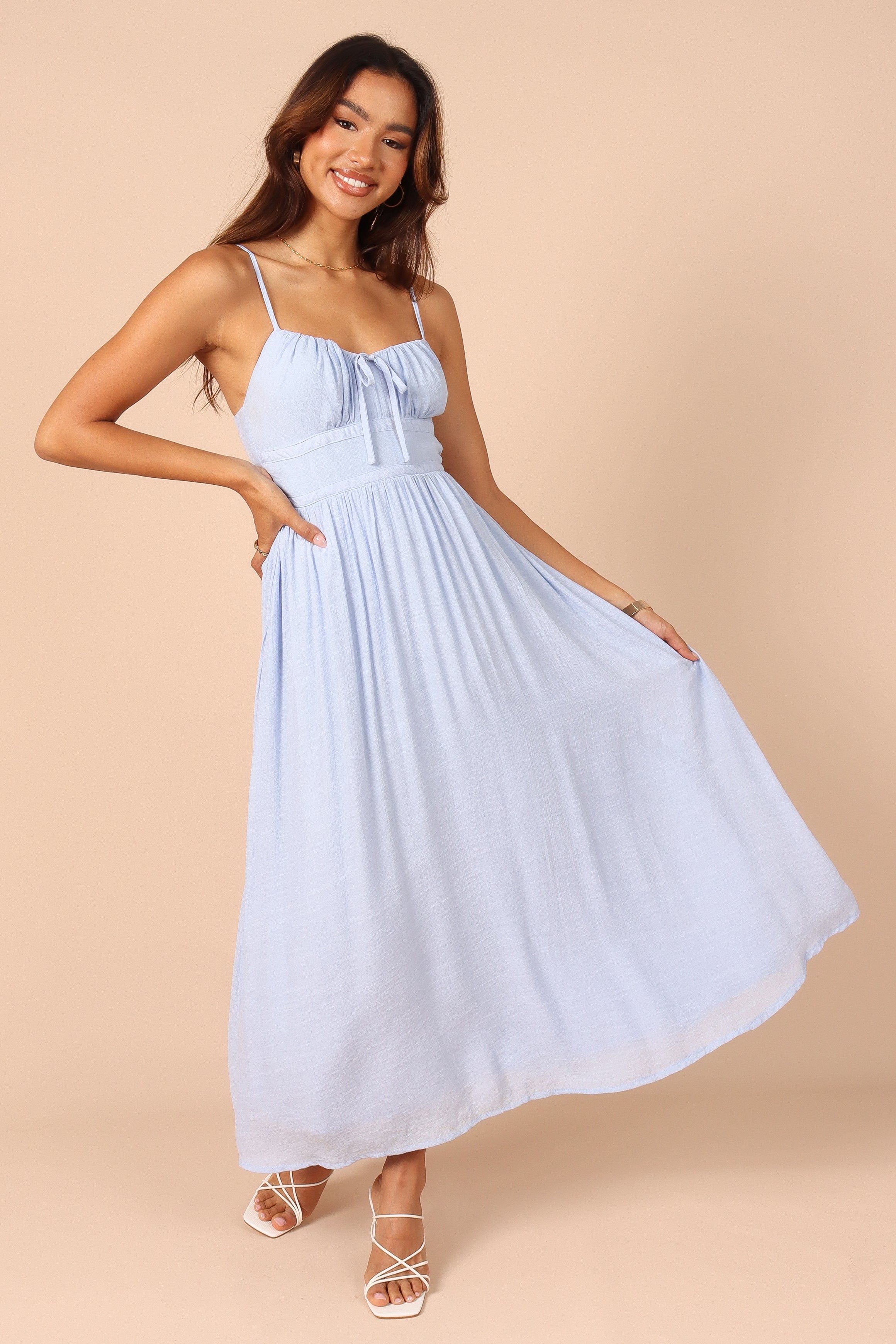 Darcie Sweetheart Neckline Midi Dress - Blue sold by Petal & Pup