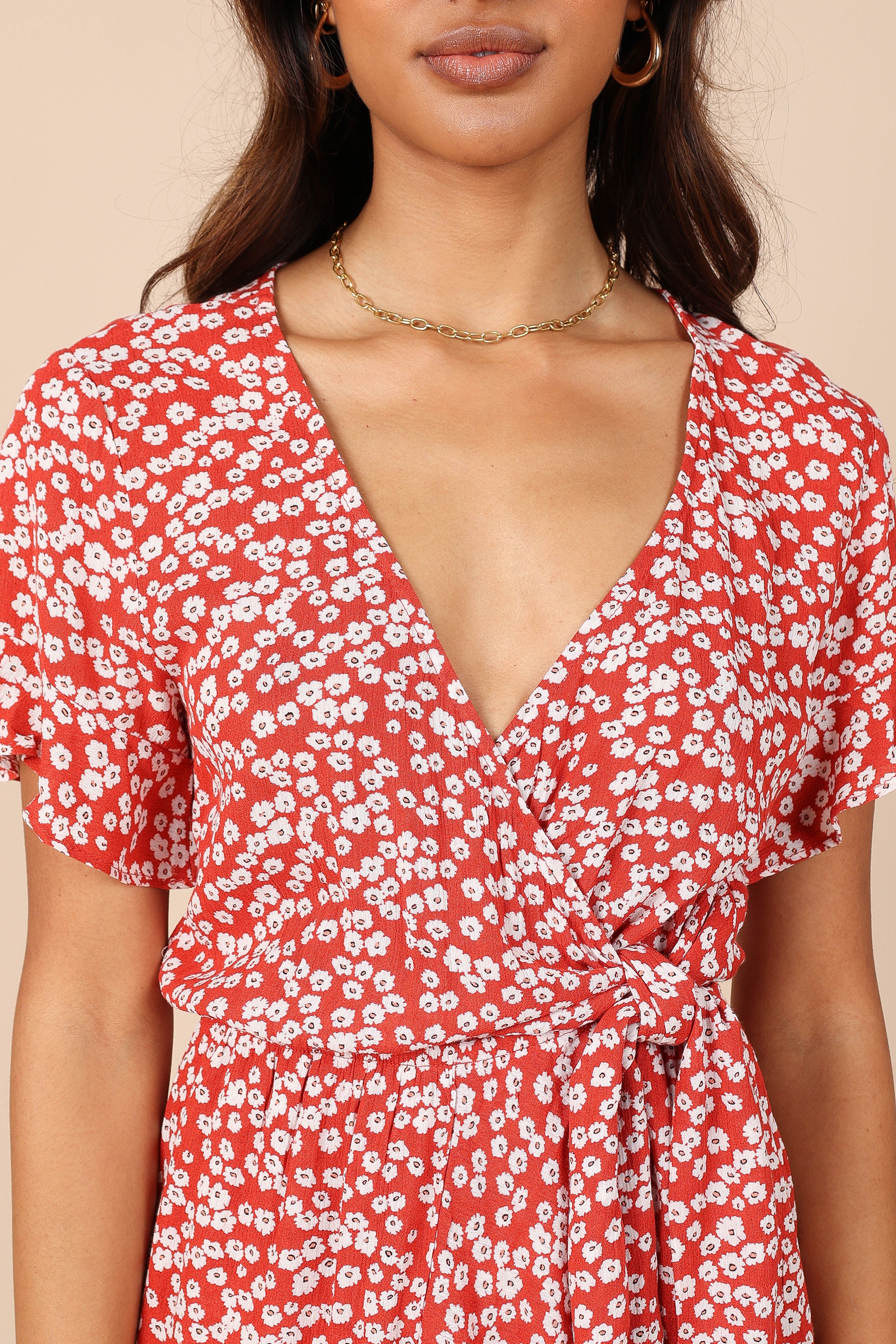 Jollee Tie Waist Romper - Red sold by Petal & Pup product image thumbnail 3