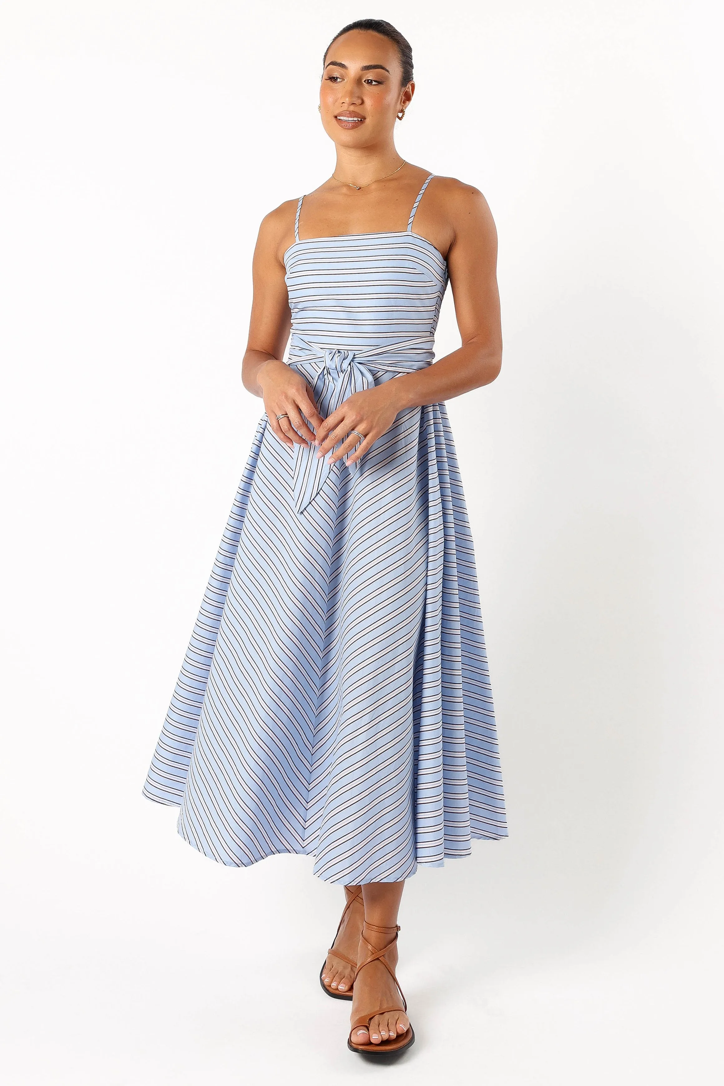 Jett Midi Dress - Blue Stripe sold by Petal & Pup