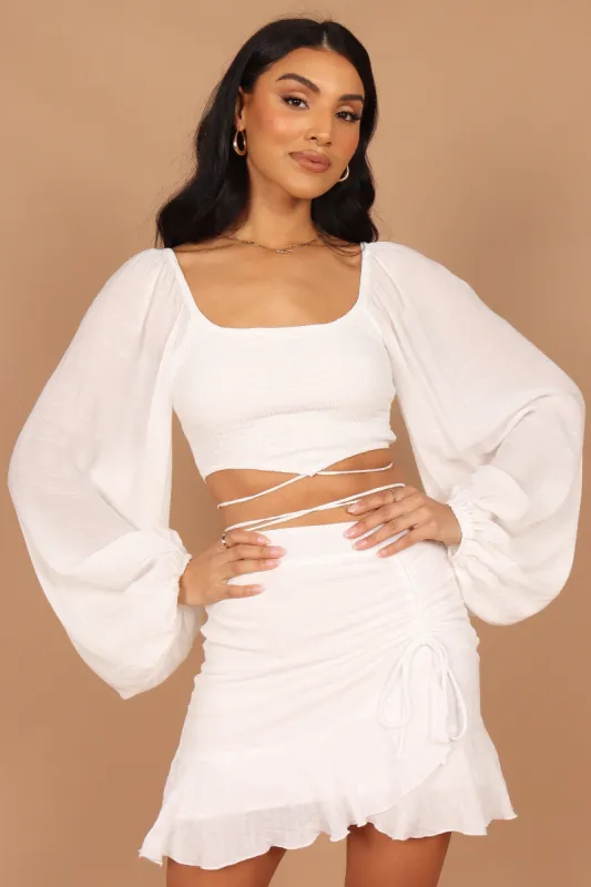 Rachelle Shirred Long Sleeve Top - White sold by Petal & Pup