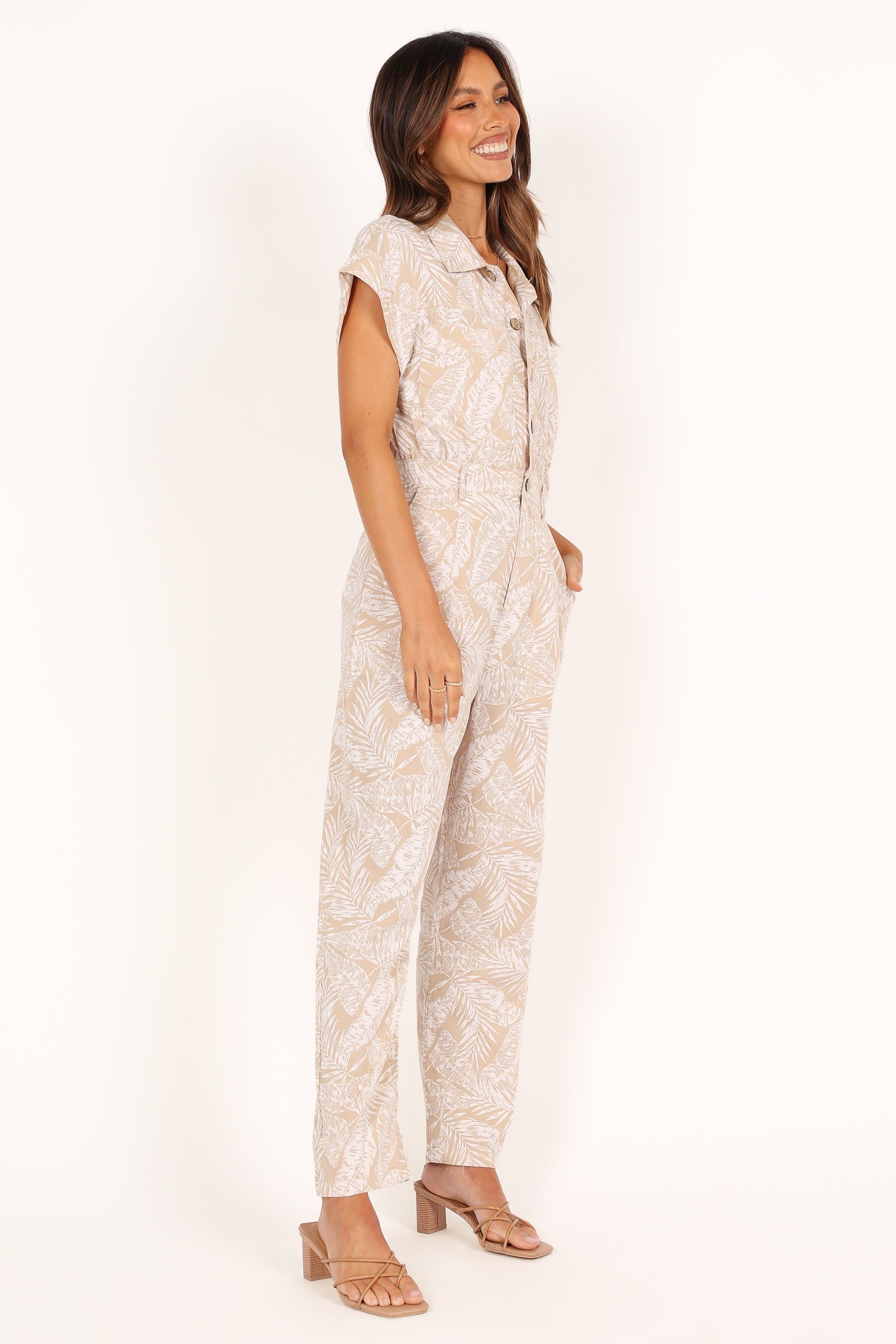 Etosha Button Up Jumpsuit - Beige Print sold by Petal & Pup product image thumbnail 7